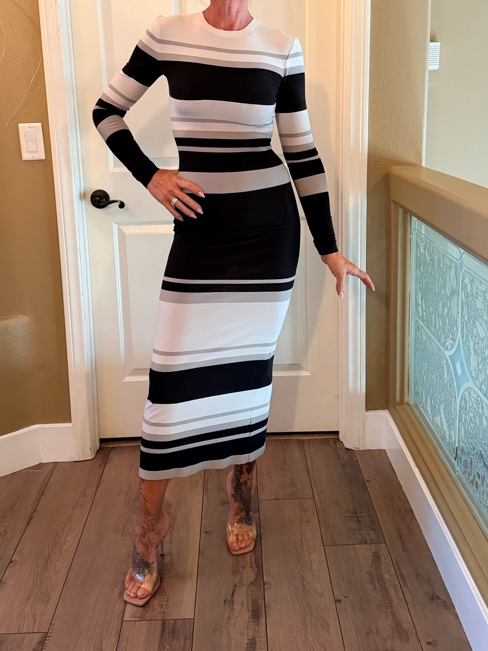 Norma Kamali Striped Long Sleeve Midi Dress  size tag removed this is an XXS